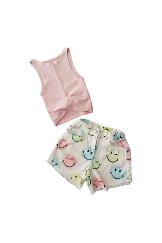 Miniğimin Cicileri Smile Desen Şortlu Croplu Kız Çocuk Takım - Pembe Pembe