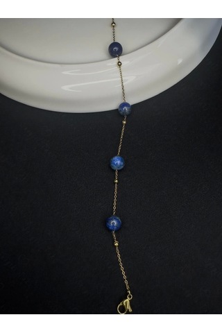 Lapis Lazuli Doğal Taşlı Çelik Bileklik -777 Serisi Gold