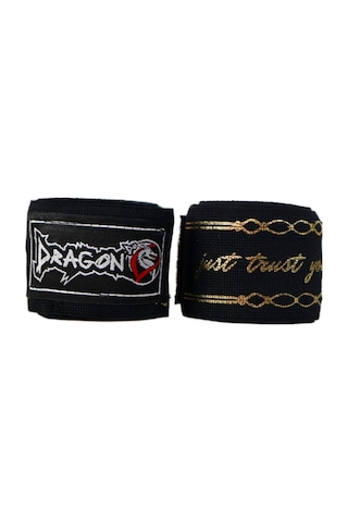 Dragondo 83831 Just Trust Yourself Gold Logolu 3,5 Metre Bandaj Boks Bandajı Siyah