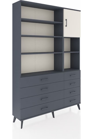 Arges Dolap 8 Raflı 8 Çekmeceli Tek Kapaklı 132x30x195 Antrasit-aytaşı/antrasit Aytası/antrasıt
