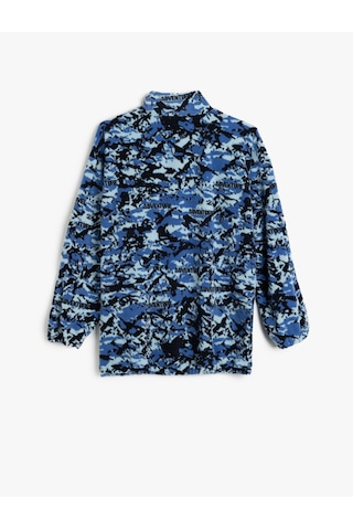 Koton Oversize Polar Sweatshirt Dik Yaka Yarım Fermuar Kanguru Cepli Mavi Desenli 5wkb10188tk Mavi