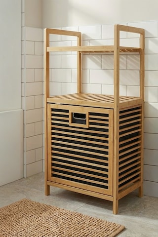 Mien Bambu Dikey Çamaşır Sepeti Raflı Çamaşır Sepeti 40x30x95 Cm Bambu