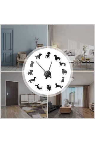 Kendin Yap Dachshund Duvar Sanatı Sosis Köpek Yavrusu Köpek Evcil Hayvan Aynalı Çerçevesiz Dev Duvar Saati Sausaby Diğer