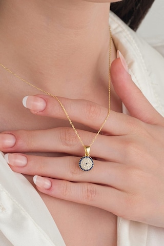 Tmt Silver 11 Mm Gümüş Altın Kaplama Koyu Mavi Lacivert Nazar Boncuklu Boncuğu Kolye