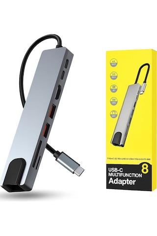 8'in 1 Usb Type-c Hub Çoklu Bağlantı İstasyonu Hdmı 4k, Rj45 Ethernet Usb 3.0, Pd Sd/tf Kart Okuyucu
