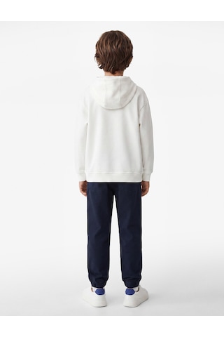 Koton Pamuklu Uzun Kollu Kapşonlu Şardonlu Oversize Sweatshirt Ekru 7wkb10027tk