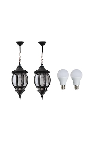 2 Adet Sekizgen Zincirli Fener Bahçe Aydınlatma Armatürü Siyah Ve 9w Led Ampul Günışığı Diğer