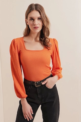 Defymoda 0442 Uzun Kollu Bluz - Turuncu Turuncu
