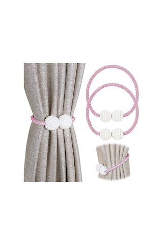 Pembe 2'li Manyetik Perde Tutucular, Pratik Perde Tutucular, Dekoratif Boncuk İpleri, Küçük, İnce Veya Şeffaf Pencere Perdeleri İçin Tutucular Diğer