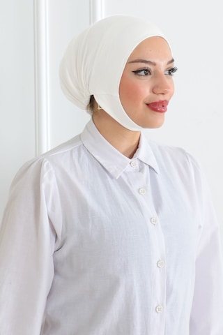 Melodi Scarf Kadın Tesettür Geniş Hacimli Pratik Ense Ve Çene Altından Geçmeli Kaymayan Bone Beyaz Çeneli Bone Beyaz