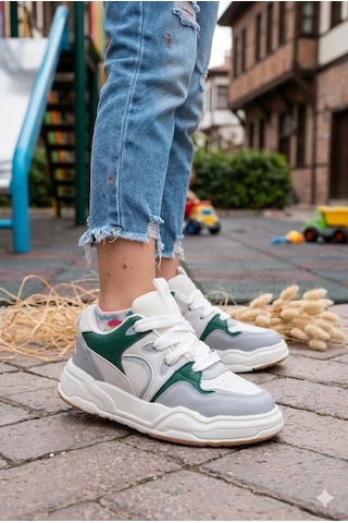 Fort Jacop Cool Anatomik Rahat Hafif Sneaker Kız Çocuk Ayakkabı Beyaz - Yeşil