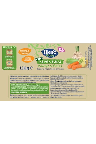 Hero Baby İlikli Kemik Sulu Karışık Sebzeli 6+ Ay Kavanoz Maması 120 G