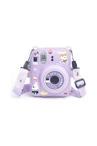 Instax Mini 12 Makine Uyumlu Lila Simli Pleksi Kılıf
