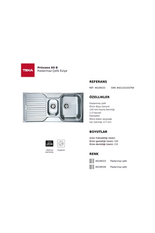 Teka Princess 60 B Paslanmaz Çelik Eviye - 40109153