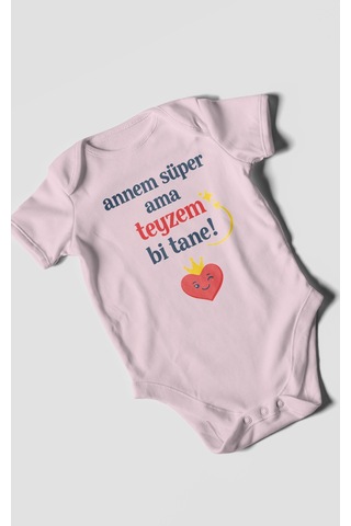 Morivokids Annem Süper Ama Teyzem Bi Tane Kısa Kollu Bebek Body %100 Pamuk Bebe Pembe