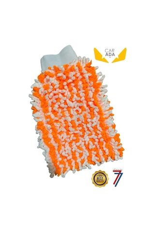 Mikrofiber Oto Yıkama Ve Cila Eldiveni - Turuncu Beyaz
