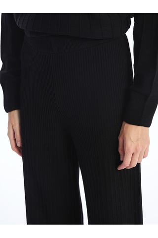 Lcw Modest Siyah Beli Lastikli Düz Geniş Paça Kadın Triko Pantolon