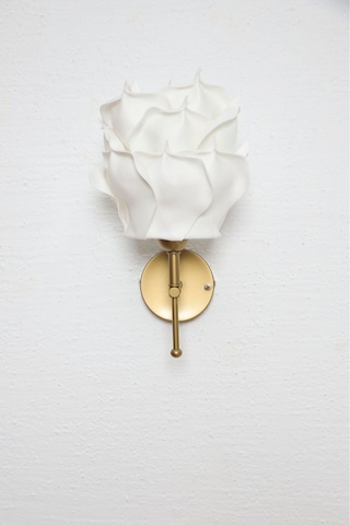 Dekor Yapay Eva Gül Üst Beyaz-metal Eskitme Gold Ledli Duvar Aydınlatması Aplik Beyaz