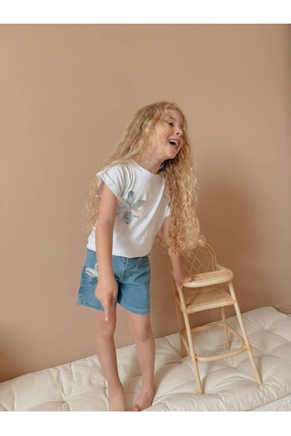 Jolly Kids Kız Çocuk Kot Jean Şortlu Badili Takım Beyaz