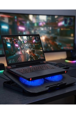 Hubrendy  Laptop Soğutucu Stand Çift Fanlı 17 İnç Uyumlu Ayarlanabilir Notebook Altlığı