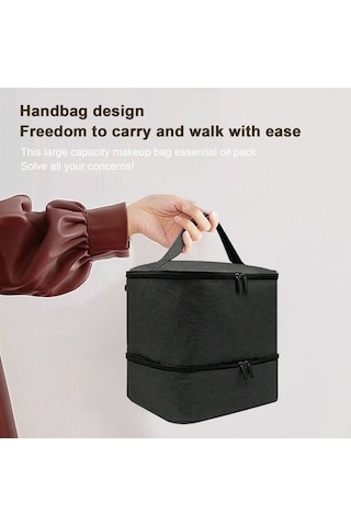 Novahub Çift Katmanlı Kozmetik Çantası, Grand Kapasiteli Taşınabilir Tırnak Alet Çantası Siyah Siyah