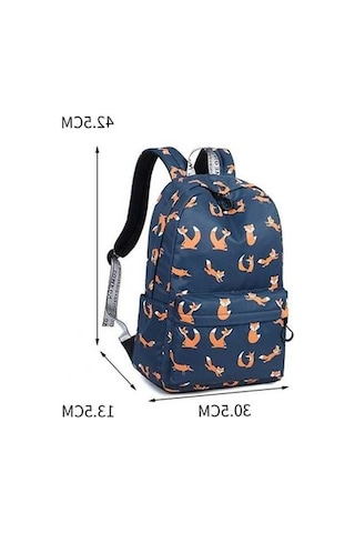 Dancemonkey Sevimli Tilki Baskı Kadın Okul Sırt Çantası Mavi, Su Dayanıklı, 20-35 L, Polyester, Kısa Kollu Mavi Mavi