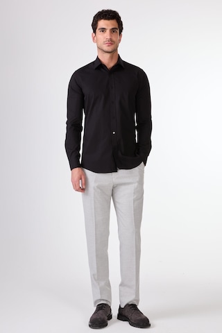 Siyah Düz Renk Slim Fit Uzun Kol Erkek Gömlek Siyah