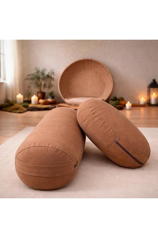 Yuvarlak Zafu Meditasyon Minderi & Bolster Minderi İkili Yoga Meditasyon Minder Seti Kahverengi