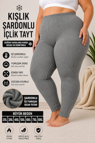 Medament Büyük Beden Gri Şardonlu Kışlık İçlik Tayt - 2xl-8xl