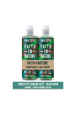Faith In Nature Doğal Aloe Vera Yenileyici Şampuan + Saç Kremi 2 x 400 ML