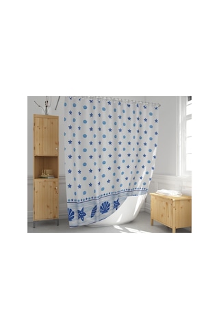 Banyo Perdesi 1x180x200 Tek Kanat Duş Perdesi Halka Duşakabin Perdesi 4910 Mavi Çok Renkli