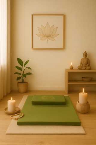 60x60 Meditasyon Minderi Seti İkili Yoga Meditasyon Minderi Lotus Çiçeği Baskılı Meditasyon Minderi Yeşil