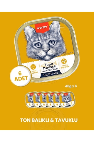Wanpy Kedi 40g 6'lı Ton Balıklı & Tavuklu Alutray Yaş Mama