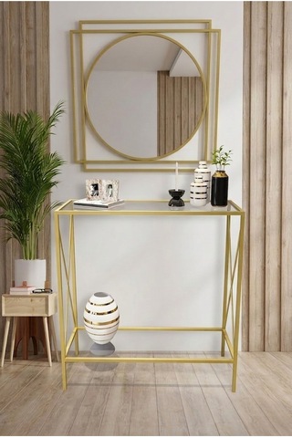 Gilda Gold Metal Dresuar Ve Ayna Seti