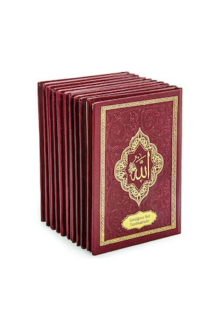 10 Adet İsme Özel Kabartmalı Mevlüt Hediyelik Ciltli Yasin Kitabı - Çanta Boy 128 Sayfa - Kırmızı