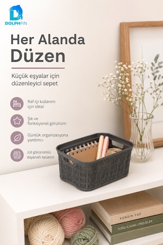 Jute Çok Amaçlı Kutu No:1 2,5 L Plastik Dolap İçi Mutfak Banyo Düzenleyici Siyah
