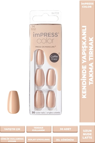 İmpress Color Kendinden Yapışkanlı Takma Tırnak Uzun Nude Latte