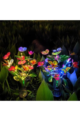 Xindoker Güneş Enerjili Led Renkli Kelebek Şekilli Bahçe Aydınlatması - Ip65 Su Geçirmez 600mah Batarya İle Çim Alti Dekoratif Işık 1 Adet Çok Renkli