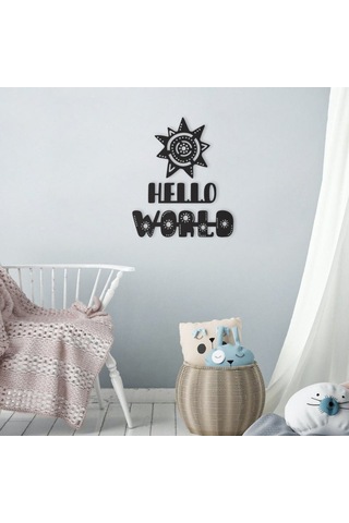 Hdrlazerdizayn Ahşap Güneş Ve 'Hello World' Duvar Yazısı Seti