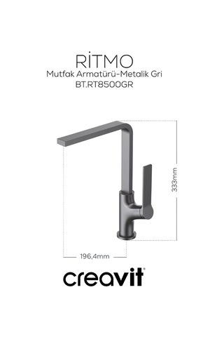 Creavit Ritmo Metalik Lavabo Banyo Eviye Bataryası 3'lü Set RT1500GR-RT2500GR-RT8500GR Gri