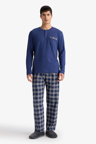 Defacto Pijama Takımı Regular Fit Uzun Kollu Üst Kareli Uzun Alt D0040ax25wnnv42 Lacivert