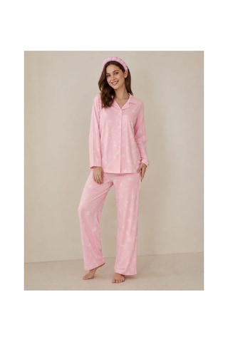 Pemilo Kadın 0520 Süet Dügmeli Pijama Takımı PEMBE