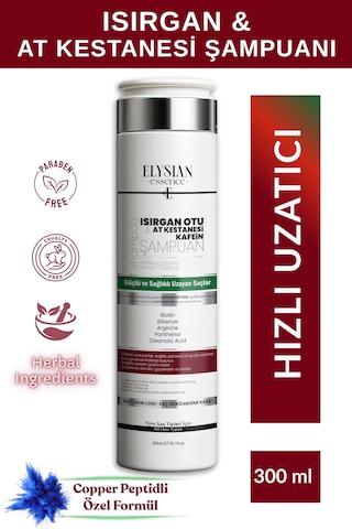 Elysian Essence Isırgan Otu & At Kestanesi & Kafein Şampuanı Copper Peptidli Hızlı Saç Uzatma Uzatan Etkili Bakım 300 Ml Tüm Saç Tipleri