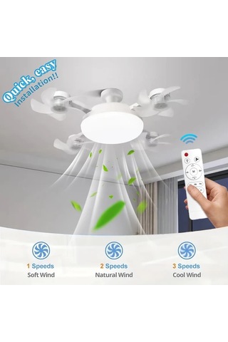 Boatshop1 Led Akıllı Tavan Fanı Beş Dört Fan E27 E26 Soket Uzaktan Kumanda Ayarlanabilir Parlaklık 3 Hız Seçeneği Yatak Oturma Çalışma Odası