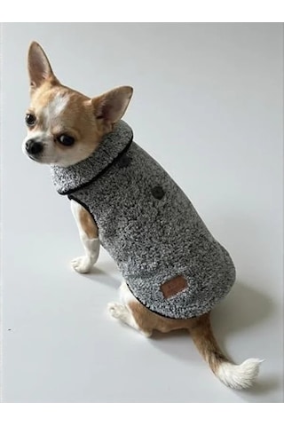 2AS Kışlık Peluş Köpek Yelek, Sıcak Tutan Düğmeli Yumuşak Polar Küçük Irk Köpek Kıyafeti, Bej Siyah Kırçıllı, Small Açık Gri