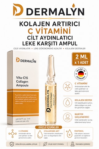 Dermalyn 1 Adet Kolajen Artırıcı C Vitamini Cilt Aydınlatıcı Leke Karşıtı Ampul Serum Dermaroller Dermapen