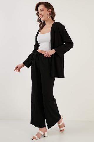 Lela Belden Bağlamalı Rahat Kesim Krinkıl Kuımaş Bayan Pantolon 5862061 Siyah