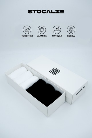 Stocalze Unisex Bambu Düz Patik. Dikişsiz,terletmez,yumuşak 6'lı Kutulu Siyah Beyaz Çorap Seti Siyah - Beyaz