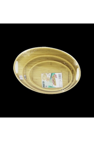 Oval Bambu Ahşap Tepsi Seti 3'lü 20x29, 26x36, 31x45 Cm