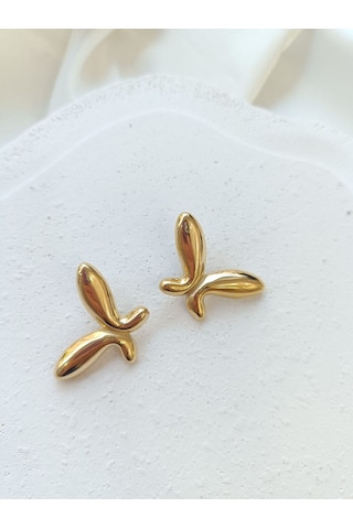 Çelik Kelebek Küpe Altın